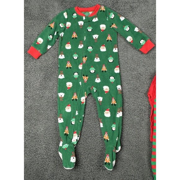 2 Boy’s 18 M Carter's Reindeer Santa Claus Nice Red Green Pajamas Christmas 18m - Picture 6 of 11